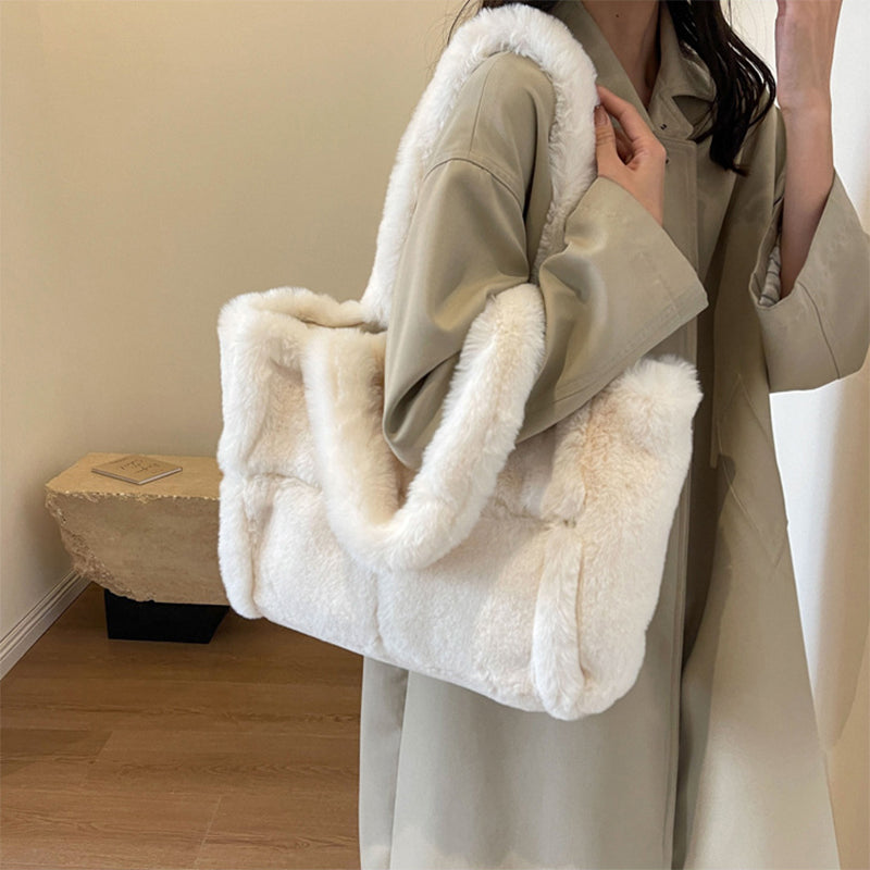 Winter Soft Plush Shoulder Handbag Bag Large Fluffy Tote Bag