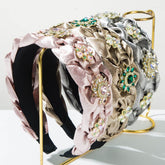Hand Silks Satins Braided Headband with Flower Rhinestones