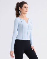 V Neck Long Sleeve Tops Casual Slim Fitted T-Shirt