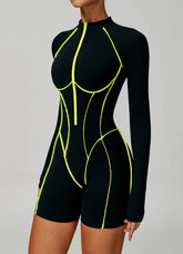 Three Dimensional Line Sports Backless Short Jumpsuit