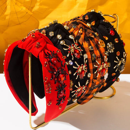 Halloween Spider Wide Top Knot Headband with Rhinestone