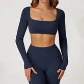 Square Neck Yoga Crop Tops Long Sleeve T-Shirt