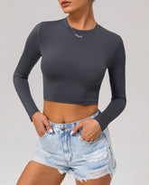 Basic Long Sleeve Fitted Crop Tee Shirt