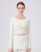 Mesh Twist Front Long Sleeve T-Shirts Round Neck Crop Tops