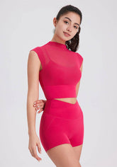 Mesh Yoga Crop T-Shirts with Built-in Chest Pad