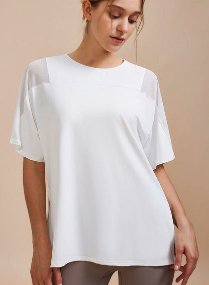 Mesh Splicing Short Sleeved Sports Loose T-Shirt