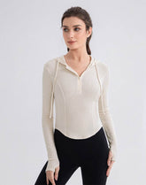 Cropped Zip Up Hoodie Long Sleeve Slim Crop Tops