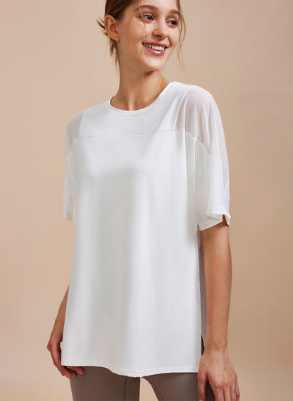 Mesh Splicing Short Sleeved Sports Loose T-Shirt