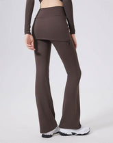 High Waisted Athletic Fake Two Pieces Flare Pant with Skirt