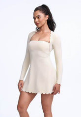 Scalloped Wavy Edge Long Sleeve Tennis Dress