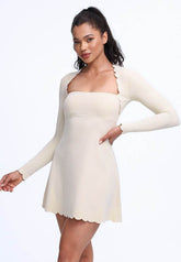 Scalloped Wavy Edge Long Sleeve Tennis Dress