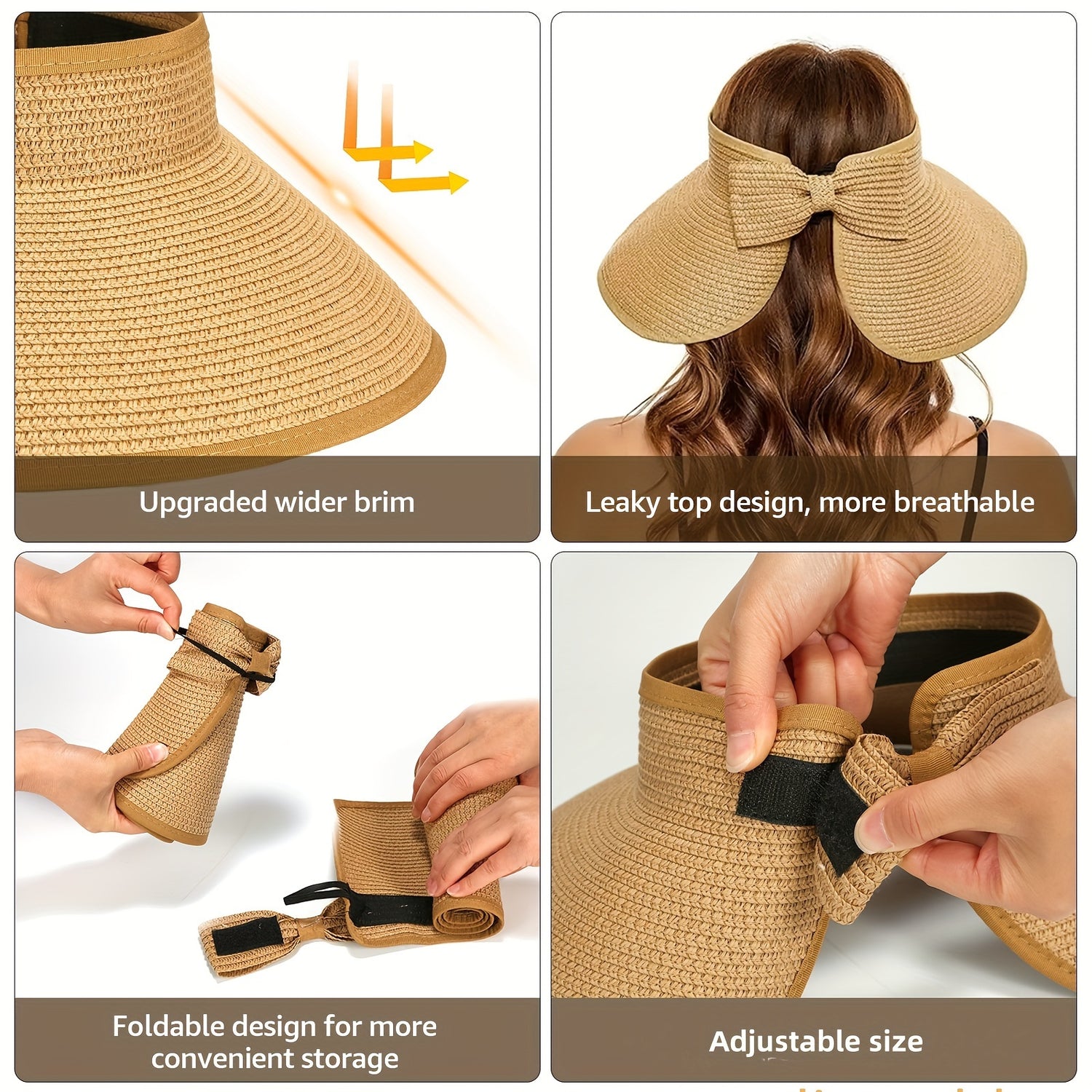 Foldable Wide Brim Sun Hat with Hook and Loop Closure