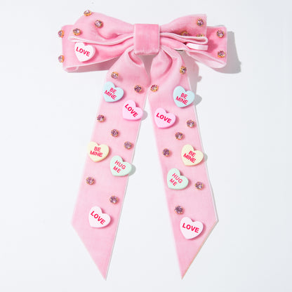 Sweet Bow Clips with Love Letter and Rhinestone for Valentine&