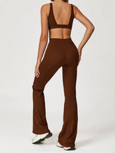 Activewear Set with Deep V-Neck Sports Bra and Flared Pant