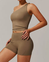 One Shoulder Knot Design Tank Fitness Tops