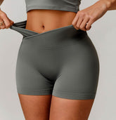 High Waisted Crossover Solid Athletic Shorts