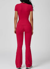 Sports Wear with Short Sleeve T-Shirt and Flared Leg Pants