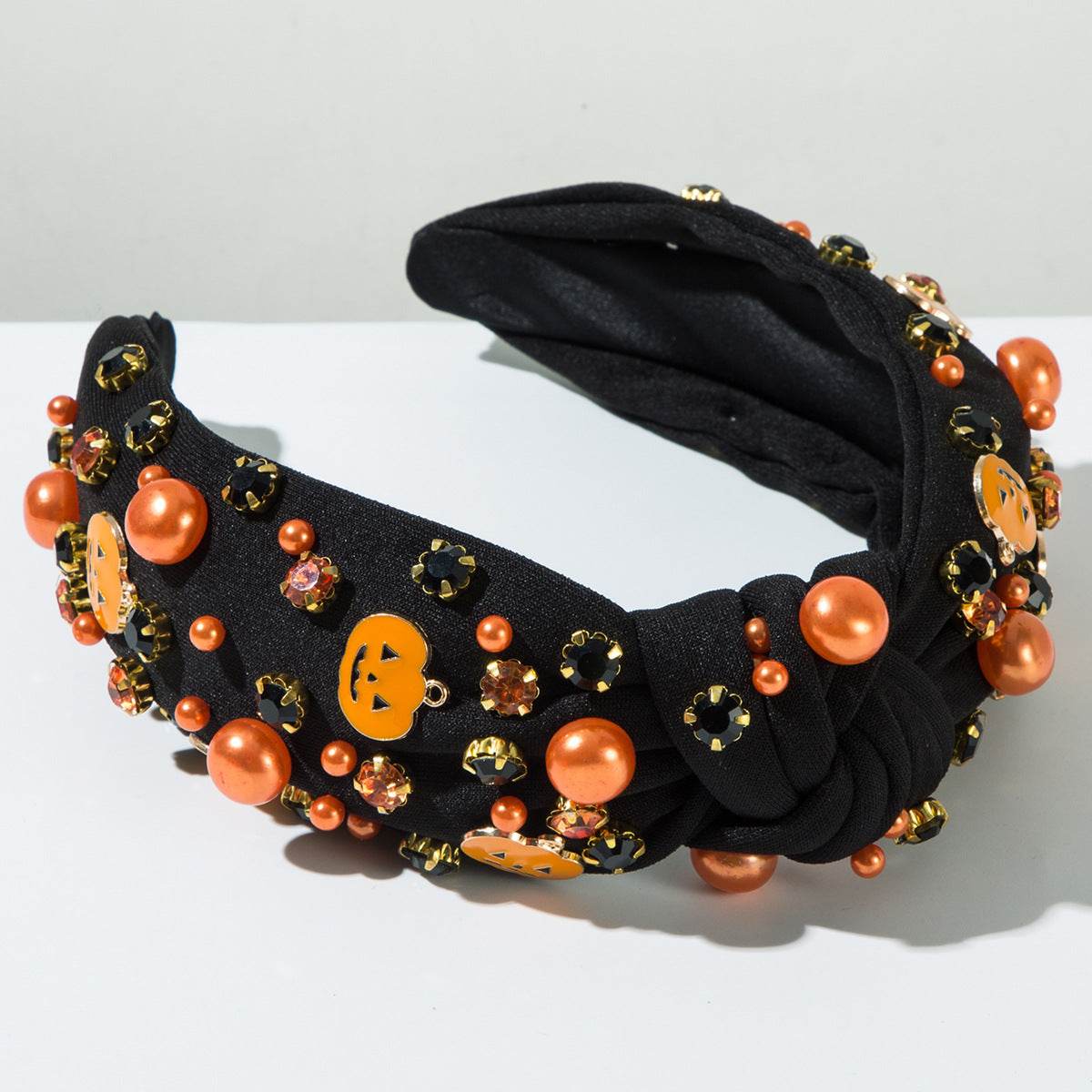 Halloween Pearl Knotted Headband with Pumpkin and Ghost
