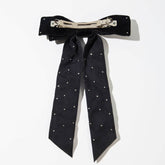 Velvet Bow Hair Clip with Heart Shaped Diamond and Pearls