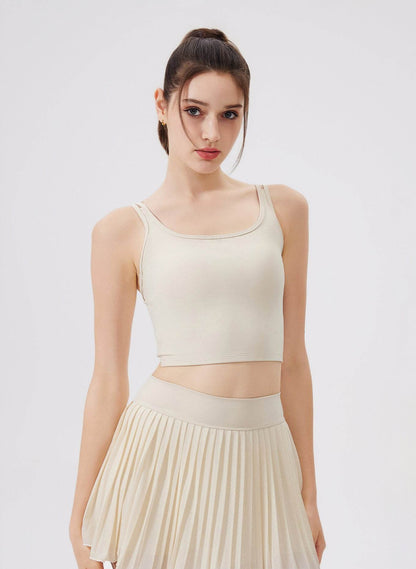 Double Strap Back Butterfly Lace Up Tank Tops with Chest Pad