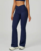 Cross Waist Yoga Flared Pants with Pockets