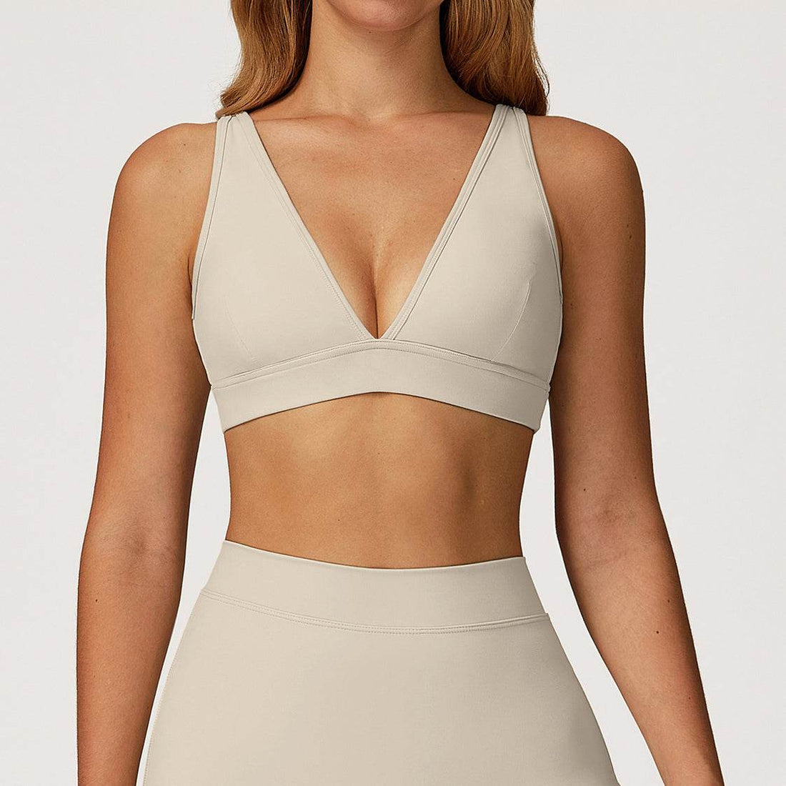 Deep V-Neck Sports Bra with Removable Bra Pad