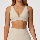 Deep V-Neck Sports Bra with Removable Bra Pad