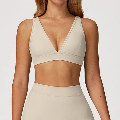 Deep V-Neck Sports Bra with Removable Bra Pad