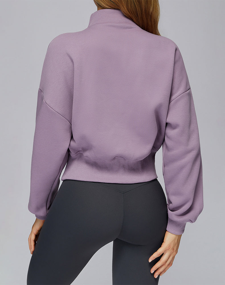 Half Zip Crop Hoodies Long Sleeve Pullover Cropped Top