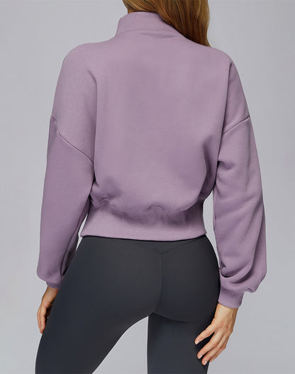 Half Zip Crop Hoodies Long Sleeve Pullover Cropped Top