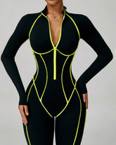 Three Dimensional Line Sports Backless Long Sleeve Jumpsuit