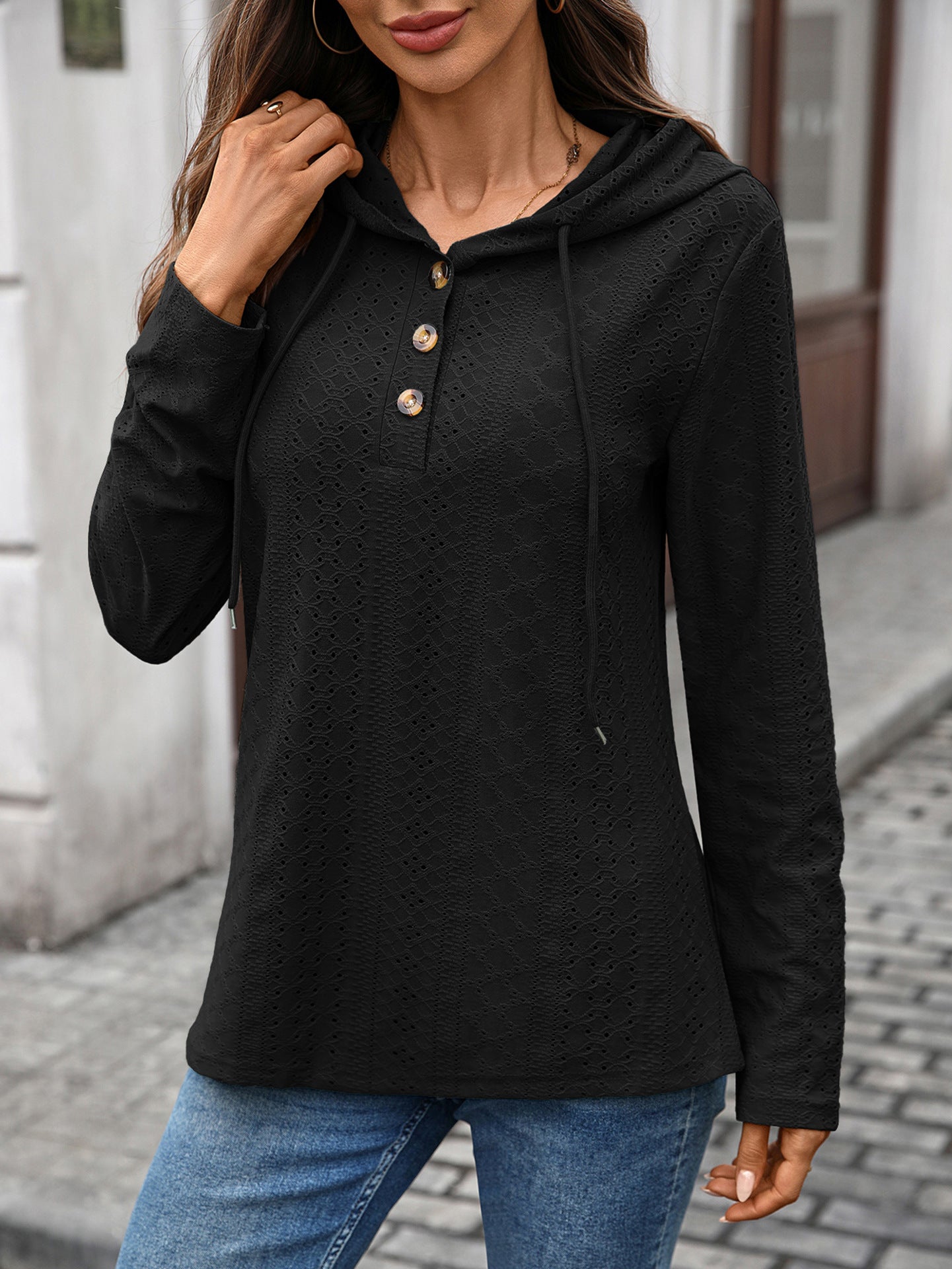 Long Sleeve Fall Drawstring Shirts Hooded Sweatshirt