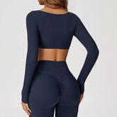 Square Neck Yoga Crop Tops Long Sleeve T-Shirt
