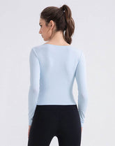 V Neck Long Sleeve Tops Casual Slim Fitted T-Shirt