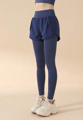 Fake Two Piece High Waist Workout Leggings with Shorts