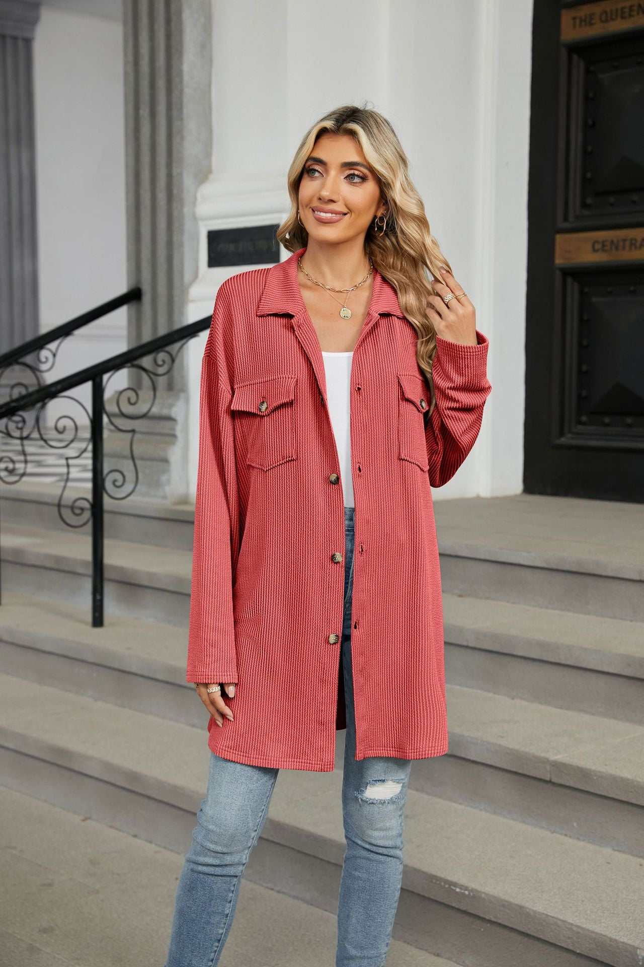 Casual Long Sleeve Jacket with Chest Pockets| Ideal for Layering