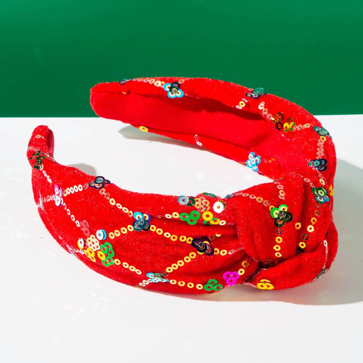 Christmas Sequin Knotted Headbands Wide Top Knot Hairband