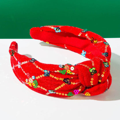 Christmas Sequin Knotted Headbands Wide Top Knot Hairband