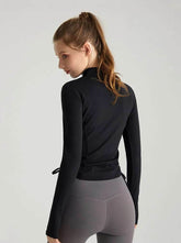 Long Sleeve Standing Collar Fitness T-Shirt With Drawstring