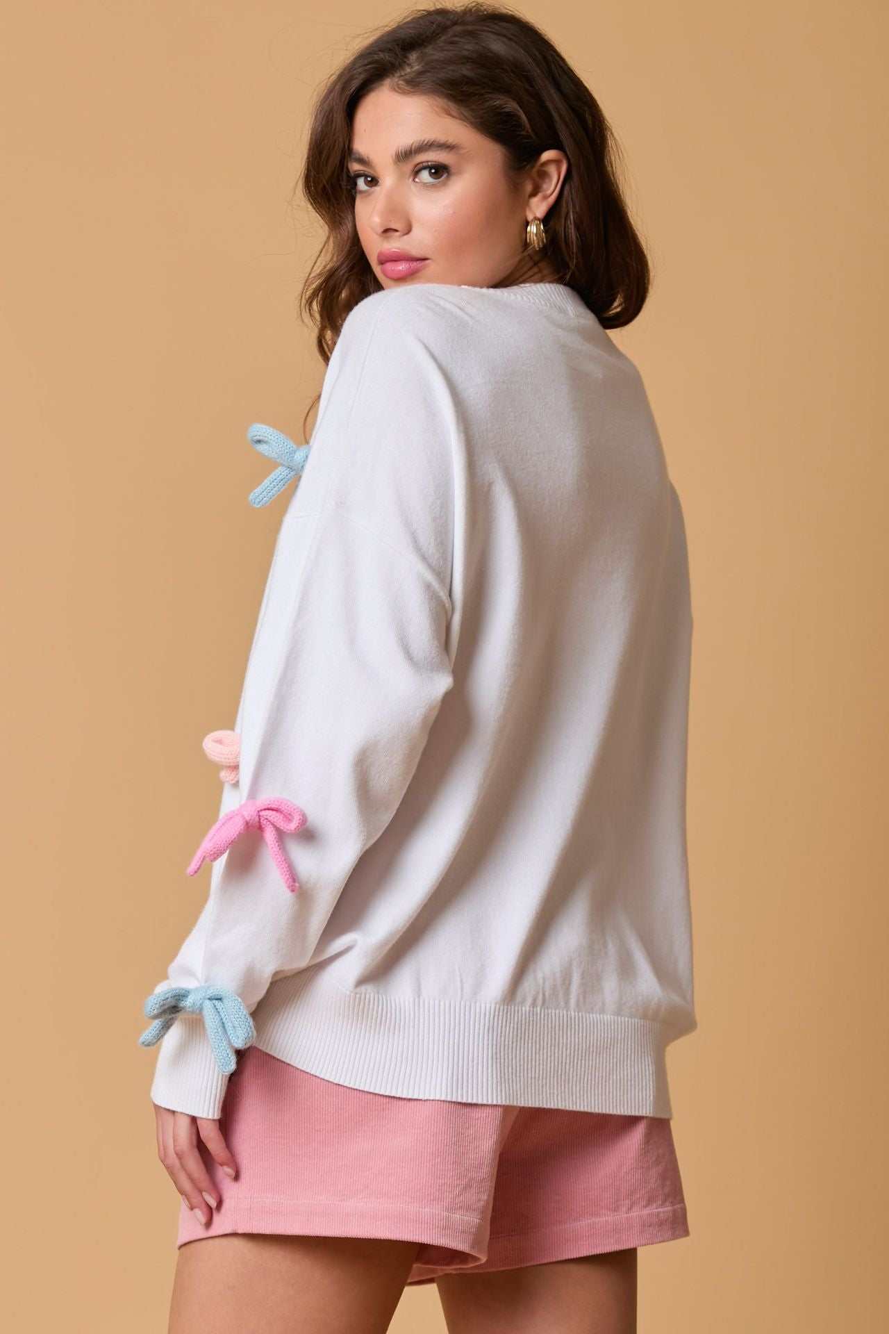 Cute Colorful Bow Long Sleeve Crew Sweater | Perfect for Everyday Wear