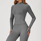 Zip Up Slim Athletic Jacket Yoga Crop Top with Thumb Hole