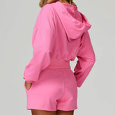 Long Sleeve Full Zip Up Crop Drawstring Hoodie Jacket