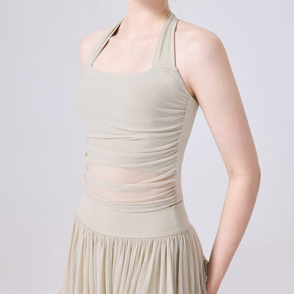 Halter Mesh Crop Tank Top Backless Slim Fit Sleeveless Shirt