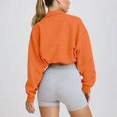 Half Zip Sweatshirt Long Sleeve Sports Crop Tops