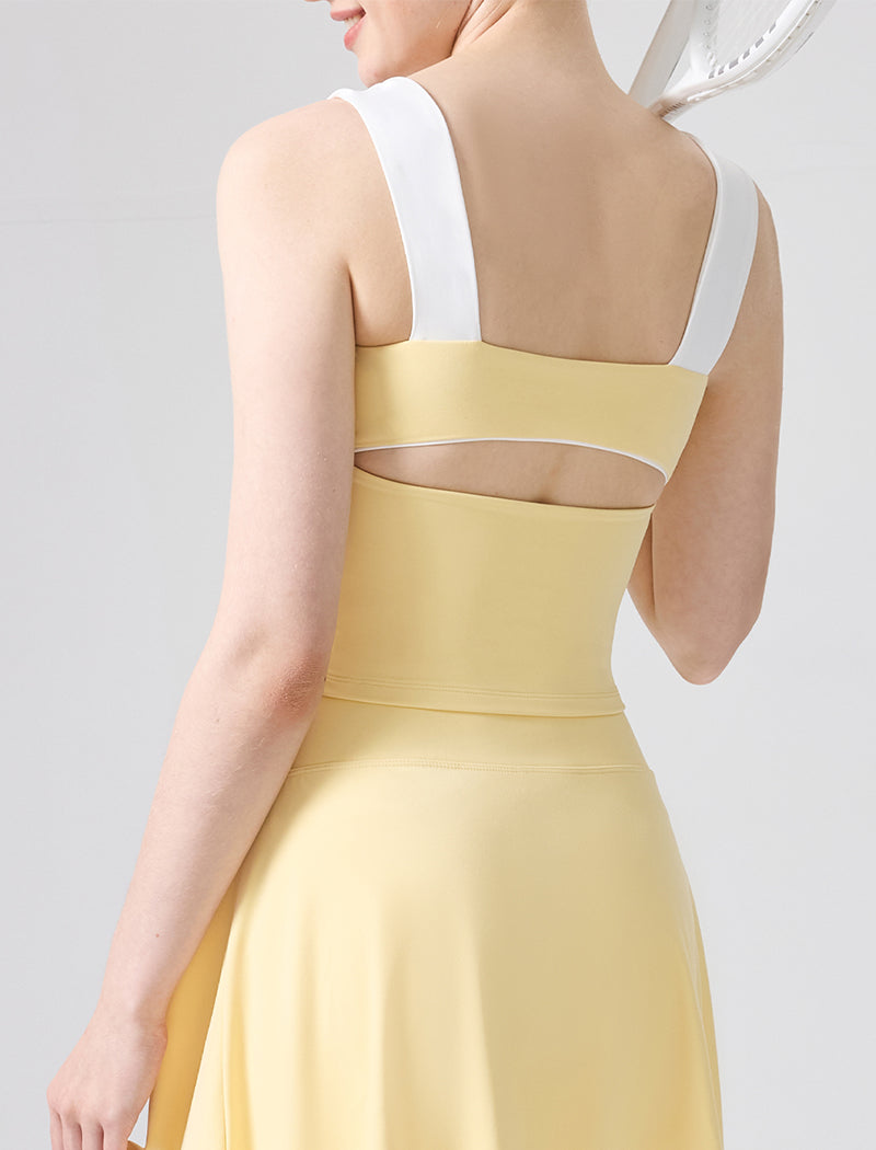 Color Blocked Tank Top Open Back Shirt with Built-in Bra Pad