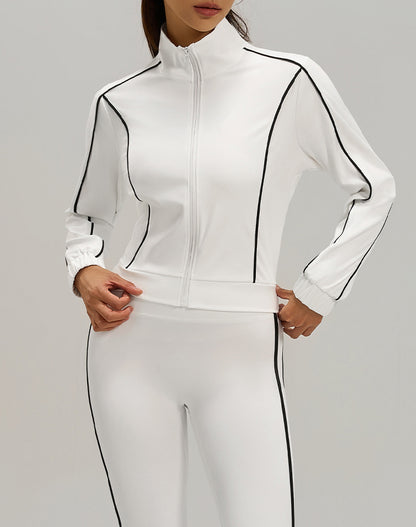 Stand Collar Workout Track Jackets Full Zip Crop Coat
