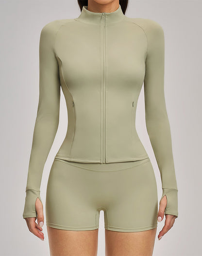 Cropped Athletic Jacket with Pockets and Thumb Holes