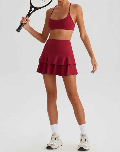 Tennis Set with Sports Bra and Double Ruffle Golf Skirt