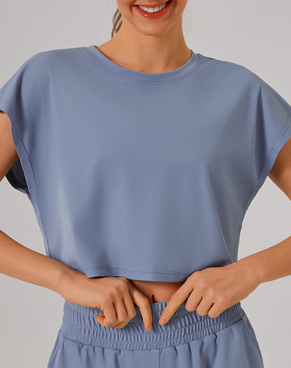 Crewneck Loose Crop Tops Batwing Short Sleeve T-Shirts