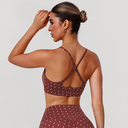 Silver Polka Dot Sports Bra with Removable Bra Pads